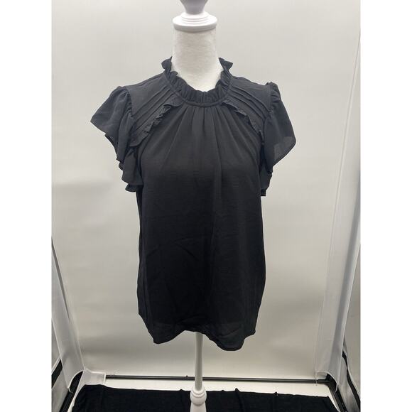 CeCe Women’s Small Black Ruffle Sleeveless Blouse Top - Picture 1 of 12